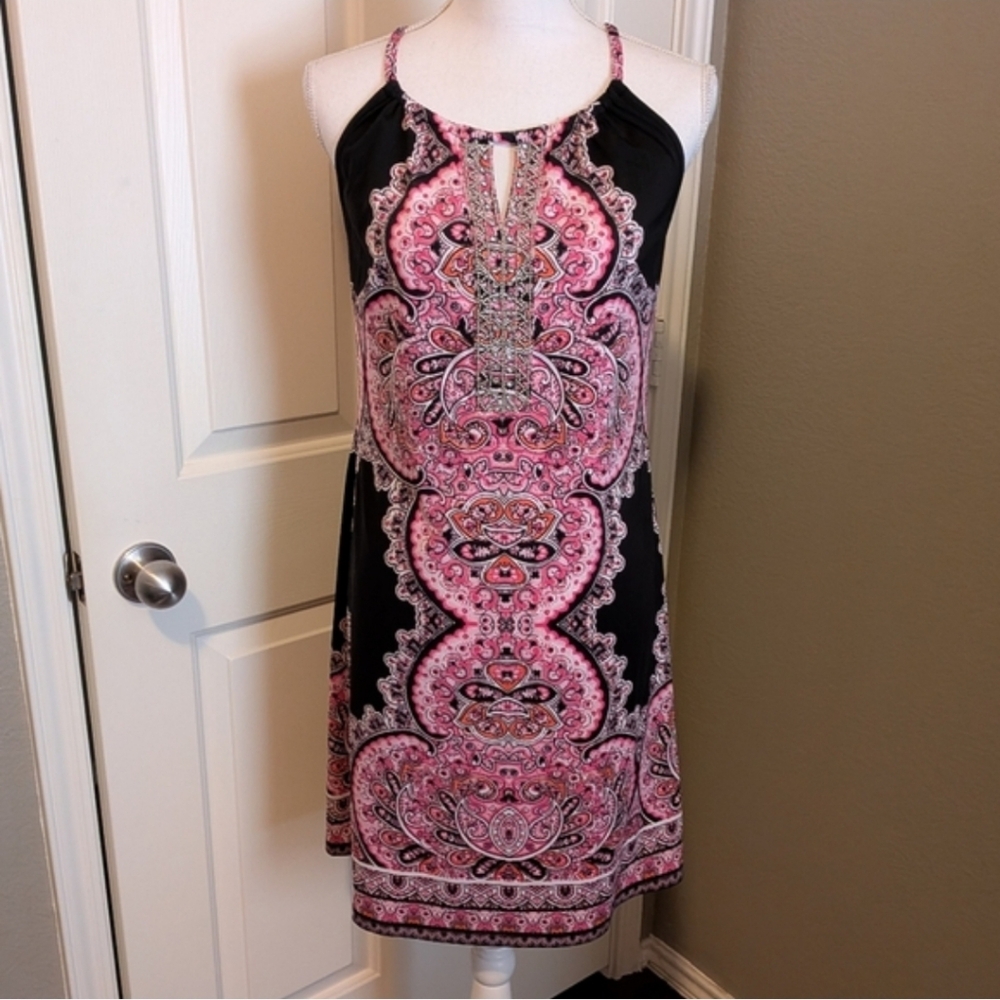 INC International Concepts Pink and Black Paisley Mini Dress